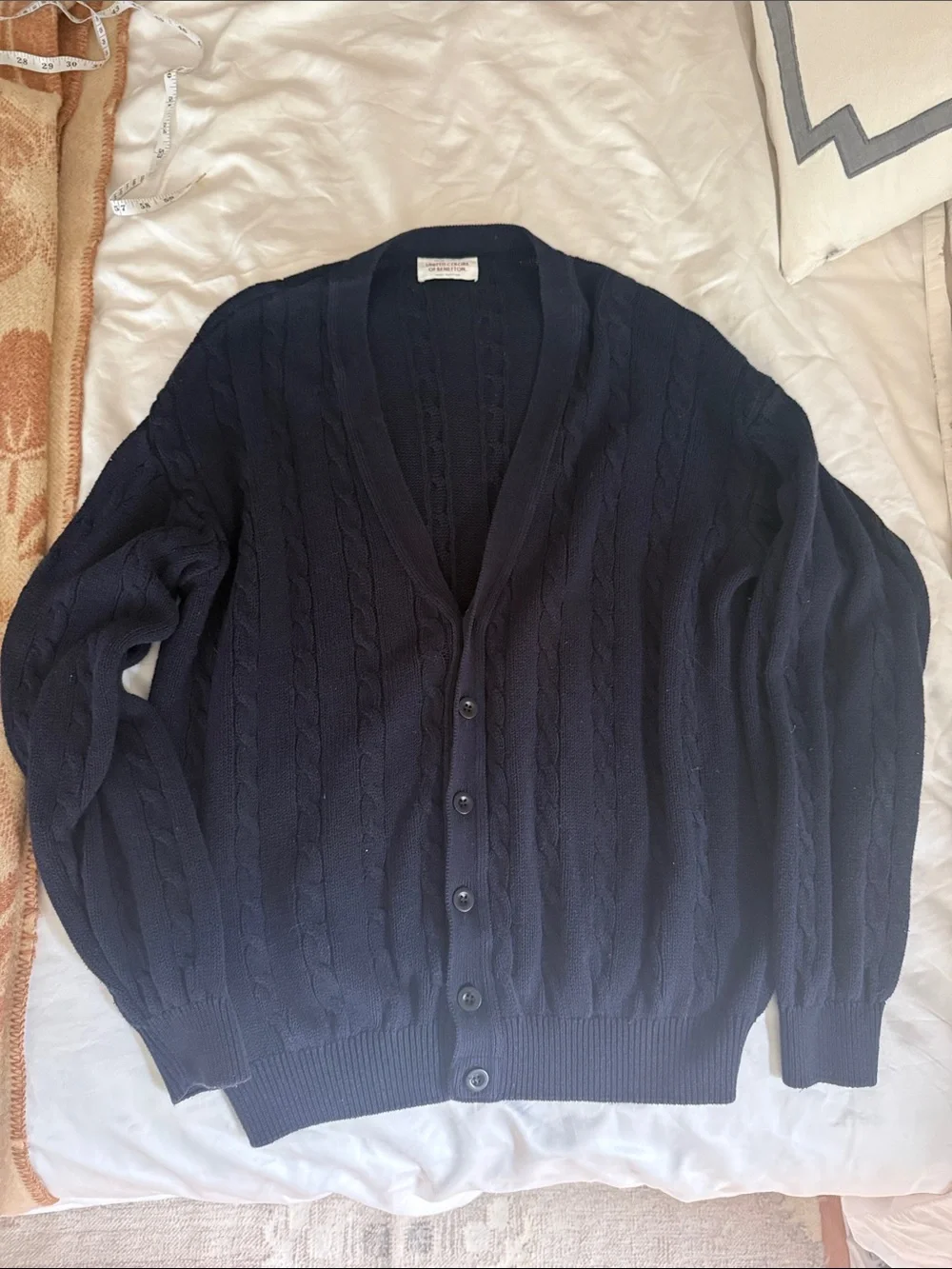 Vintage 80’s Benetton Cotton Cableknit Cardigan Unisex Large